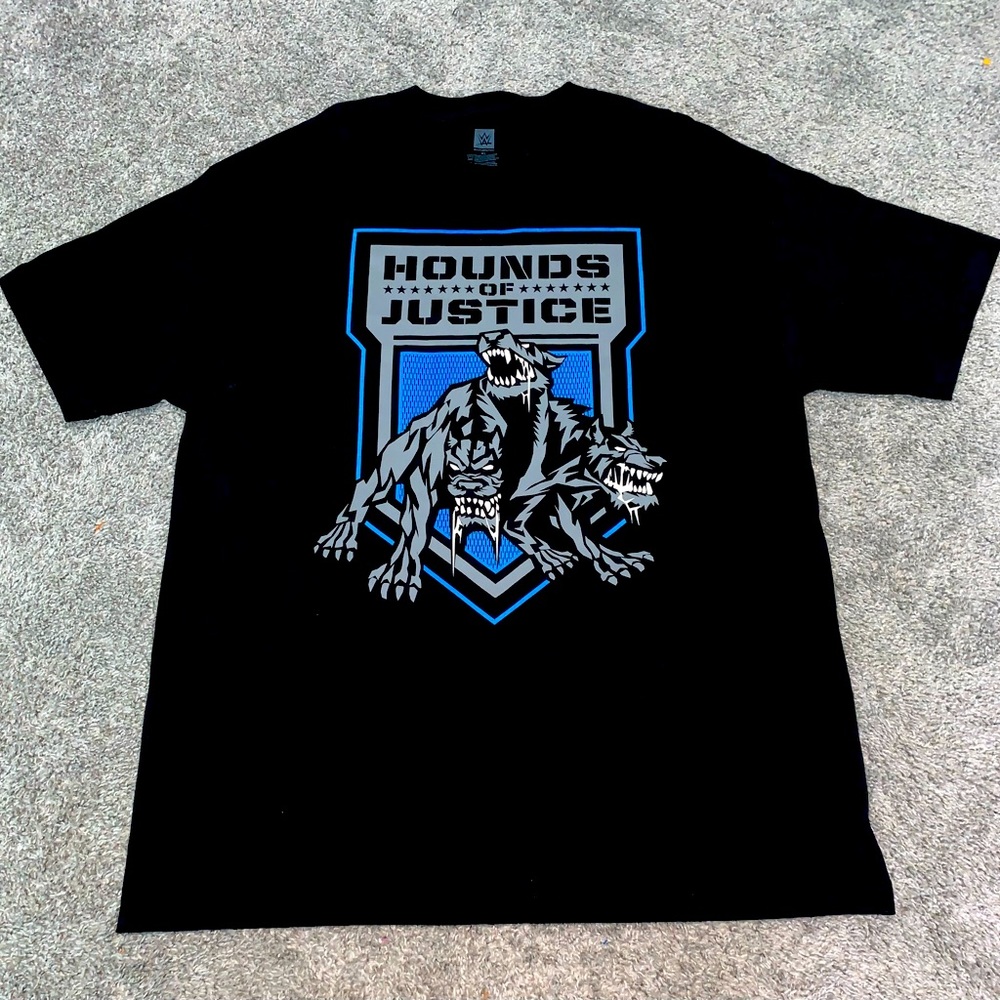 WWE WWF TSHIRT TEE SHIRT BLACK WRESTLING XL HOUNDS OF JUSTICE SHIELD